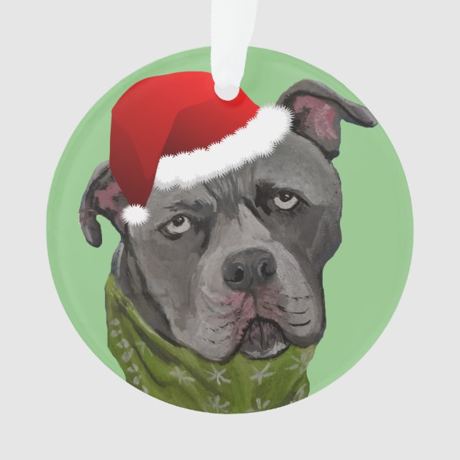 Graue Paint Pit Bull Weihnachtsmannmütze Ornament (Vorderseite)