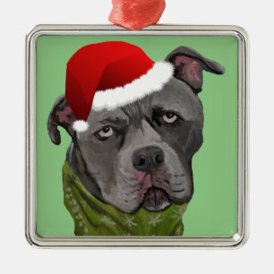 Graue Paint Pit Bull Weihnachtsmannmütze Ornament Aus Metall
