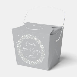 Graue Peace Love+Joy Weihnachts-Funkellichter Geschenkschachtel