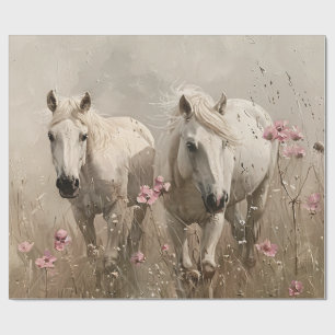 Graue Pferde rosa Blumen Ölgemälde Decoupage Geschenkpapier