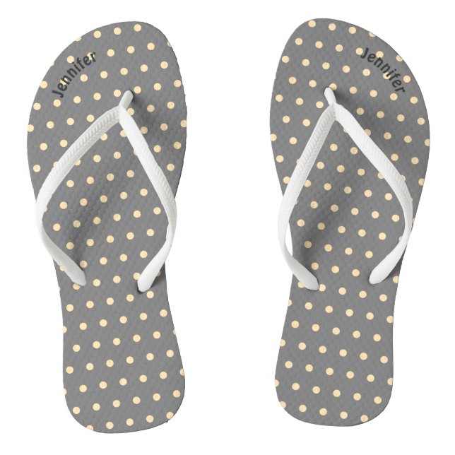 Graue & Pfirsich gepunktete Flip Flops (Fußbett)
