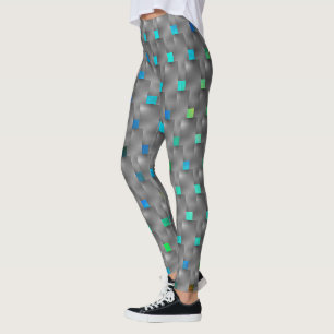 Graue Plaques auf einem farbenfrohen und bläuliche Leggings