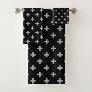 Graue Polka-Kreuze auf schwarz Badhandtuch Set