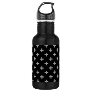 Graue Polka-Kreuze auf schwarz Edelstahlflasche