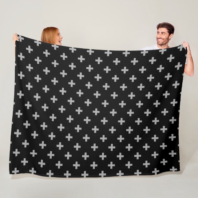 Graue Polka-Kreuze auf schwarz Fleecedecke (Beispiel)