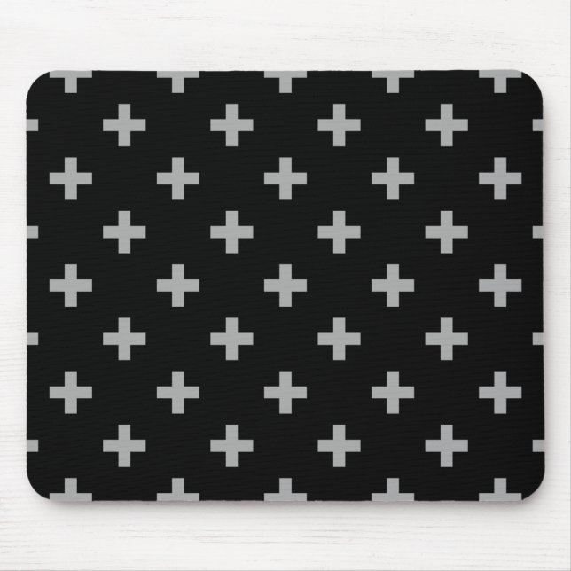 Graue Polka-Kreuze auf schwarz Mousepad (Vorne)