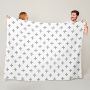 Graue Polka-Kreuze auf weiß Fleecedecke