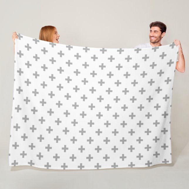Graue Polka-Kreuze auf weiß Fleecedecke (Beispiel)