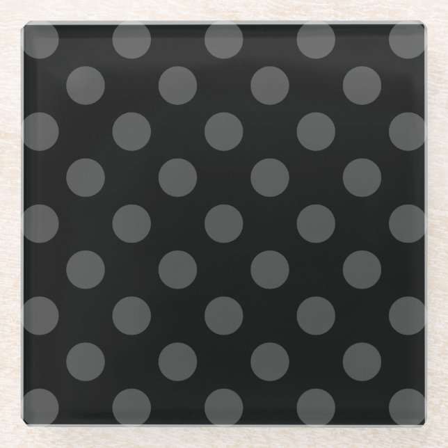 Graue Polka-Punkte auf schwarz Glasuntersetzer (Vorderseite)