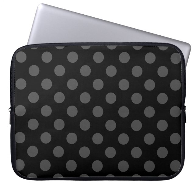 Graue Polka-Punkte auf schwarz Laptopschutzhülle (Vorderseite)
