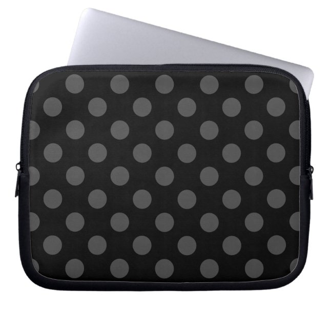 Graue Polka-Punkte auf schwarz Laptopschutzhülle (Vorderseite)
