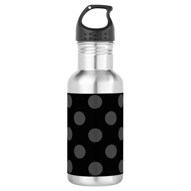 Graue Polka-Punkte auf schwarz Trinkflasche (Vorderseite)