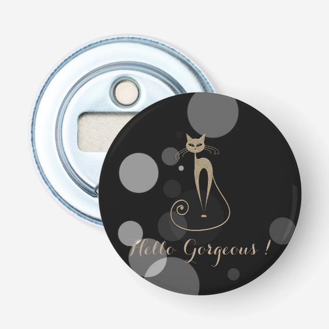 Graue Punkte auf schwarzem Hintergrund, Katze, Hal Flaschenöffner (Vorderseite)