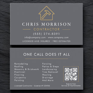 Graue QR-Code Visitenkarte für Bauunternehmen