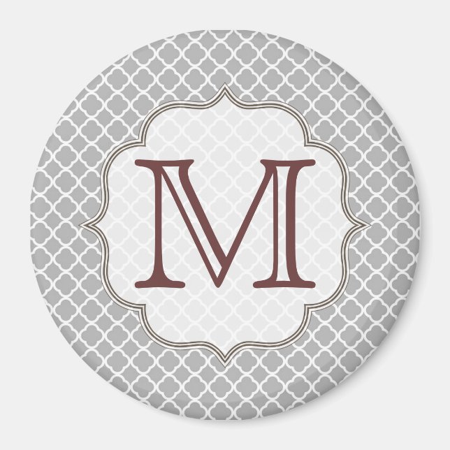 Graue Quarterfolie Latti Monogram Initial Magnet (Vorne)