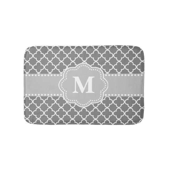 Graue Quatrefoil Zickzack Monogramm-Badematte Badematte (Vorderseite)