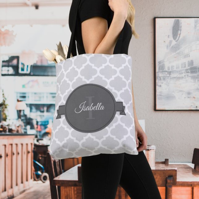 Graue Quatrefolie Personalisiert Tote Bag (Gray Quatrefoil Personalized Tote Bag)
