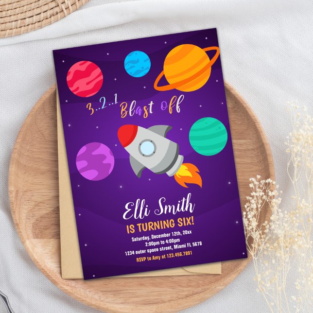 Graue Raketenexplosion vom Geburtstag Einladung (Gray Rocket Blast Off Birthday Invitations)