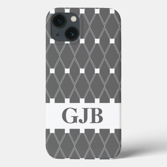 Graue Raute Gitter mit Monogramm Case-Mate iPhone Hülle (Rückseite)