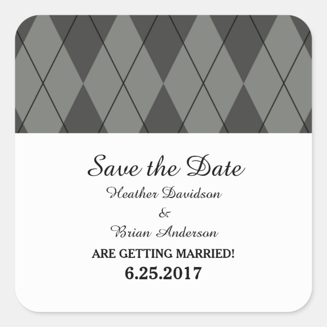 Graue Raute Save the Date Stickers (Vorderseite)