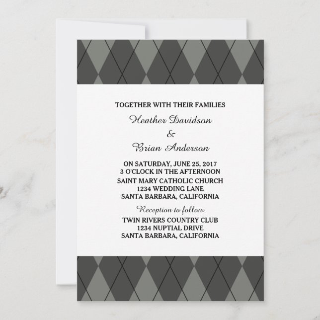 Graue Raute Wedding Invite Einladung (Vorderseite)