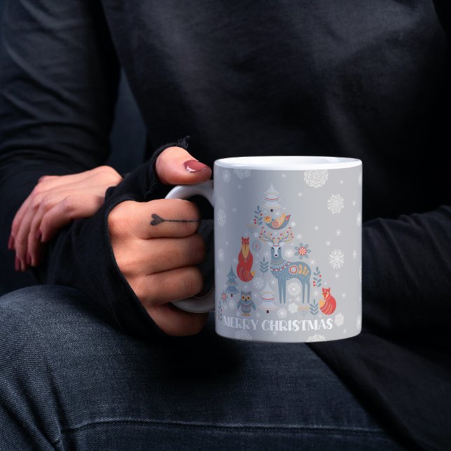 Graue Rentiere skandinavische Schneeflocke Tier Kaffeetasse (Von Creator hochgeladen)