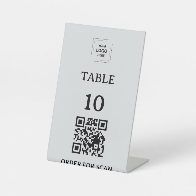 Graue Restaurant-Tischnummer QR-Code-Scan zum Best Sockelschild (Vorderseite)