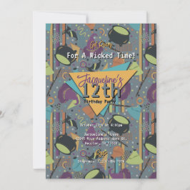 Graue Retro Witchy Halloween Einladung