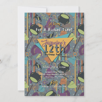 Graue Retro Witchy Halloween Einladung