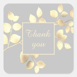 Graue rosa Blätter quadratische Aufkleber