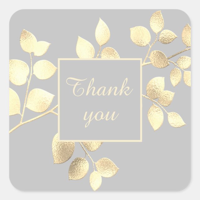 Graue rosa Blätter quadratische Aufkleber (Vorderseite)