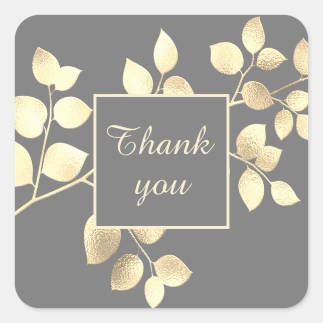 Graue rosa Blätter quadratische Aufkleber (Vorderseite)