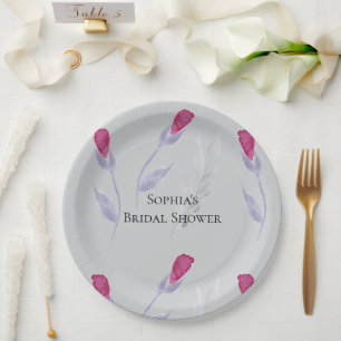 Graue rosa Blumen Brautparty Pappteller