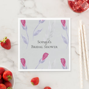 Graue rosa Blumen Brautparty Serviette