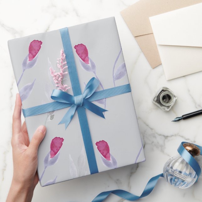 Graue rosa Blumen Geschenkpapier (Schenken)