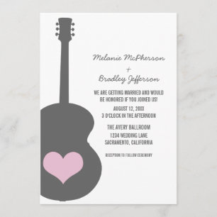 Graue/rosa Gitarrenherz Einladung zur Hochzeit