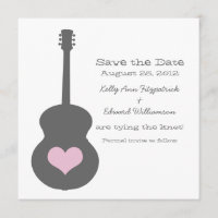 Graue/rosa Gitarrenherz Save the Date einladen