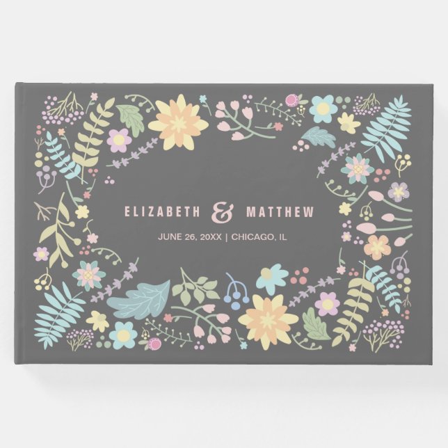 Graue Rosa Moderne Blumenhochzeit Gästebuch (Vorderseite)