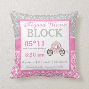 Graue rosa Prinzessin Baby Announcement Pillow Kissen