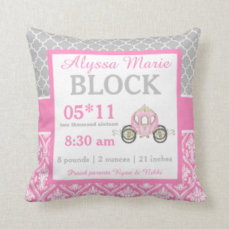 Graue rosa Prinzessin Baby Announcement Pillow Kissen