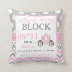 Graue rosa Prinzessin Carriage Baby Announcement Kissen
