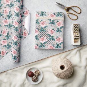 Graue Rosa Rosen Blumennoten Geschenkpapier