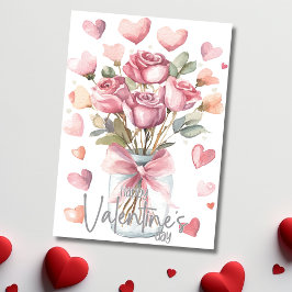 Graue rosa Rosen Glas Happy Valentinstag Feiertagskarte