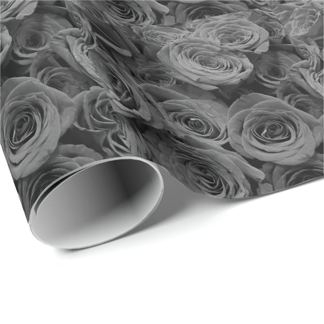 Graue Rose, graues Foto Geschenkpapier (Rolleneckpunkt)