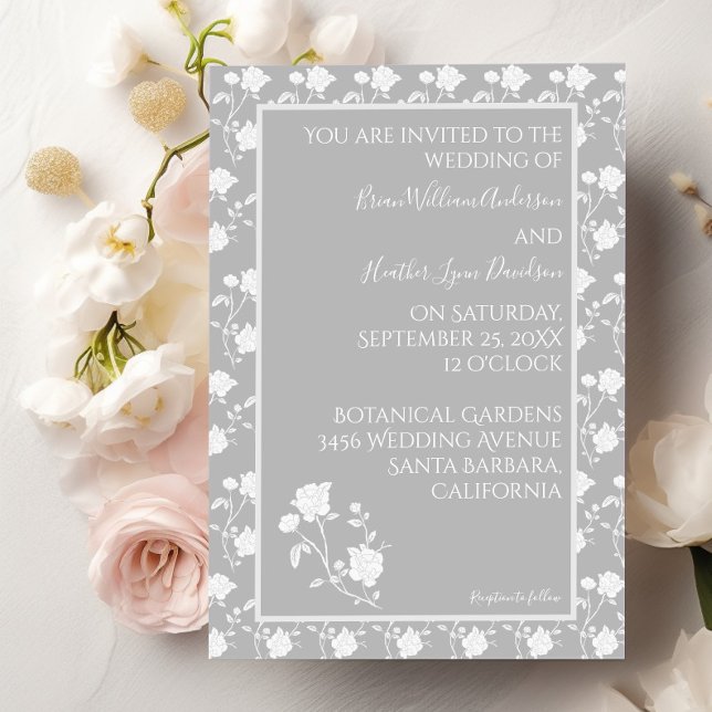 Graue Rose Hochzeitseinladung Einladung (Gray Rose Wedding Invitation)