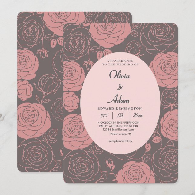 Graue Rose Hochzeitseinladung Einladung (Vorne/Hinten)