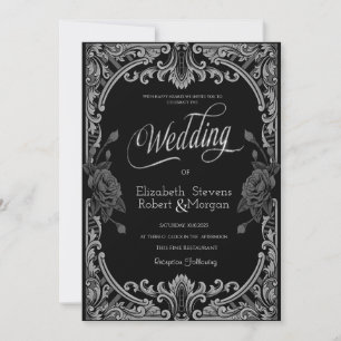 Graue Rose, Streifen, gotische Hochzeit Einladung