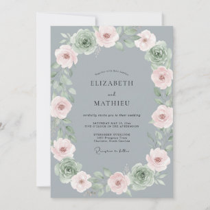 Graue Rosé Sukkulenten-Eukalyptus-Hochzeit Einladung