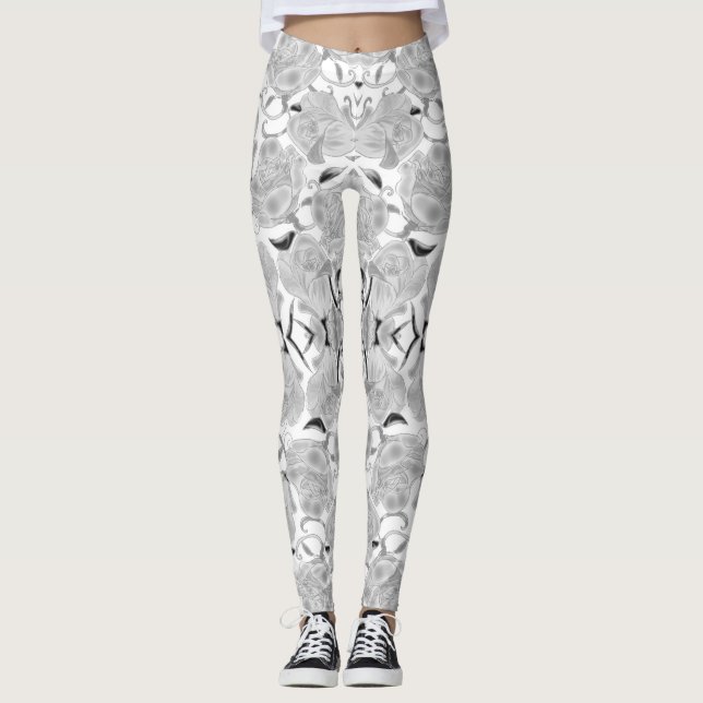 Graue Rosen auf weißen Leggings (Vorderseite)