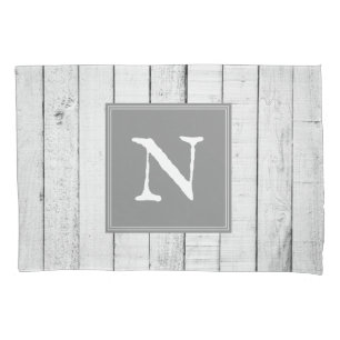 Graue Rustikale Monogramm-Pillowcase Kissenbezug